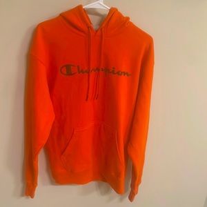 Medium Orange Champion Sweatshirt with Camo Lettering
